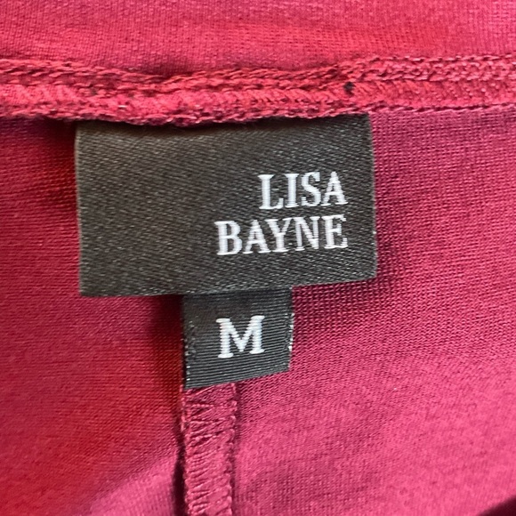 Lisa Bayne Sharkbite Tunic Top Red Asymmetric Hem Ruched Gathered Sleeve Size M - Picture 6 of 7